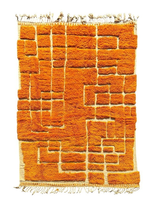Orange Moroccan wool rug 200x300 cm– Handmade geometric rug – Contemporary Berber carpet 