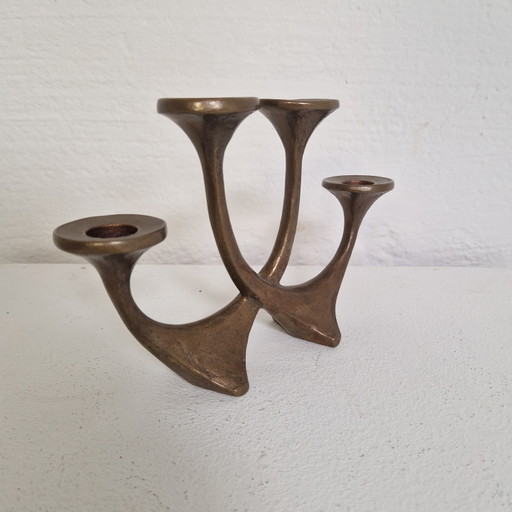 Vintage brutaliststijl koperen/bronze kandelaar