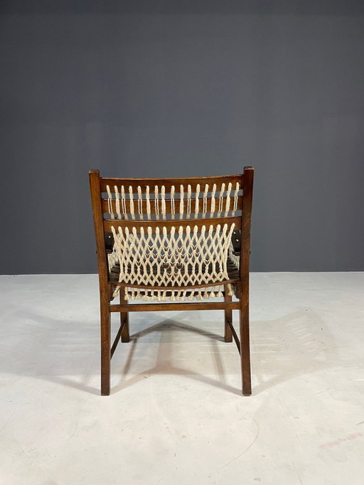 Vintage Macramé Armchair, 1960s, Czechoslovakia, Wooden Frame