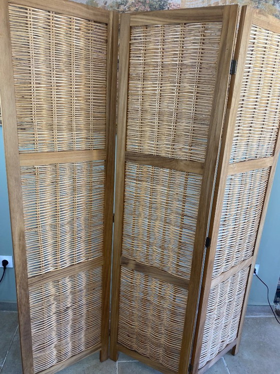 Woven Wicker 3-Panel Room Screen – Wood (photo 4 of 13)