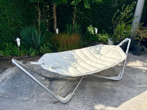 Hangmat met aluminium standaard en dik gewatteerd kussen – ligbed tuin, Polyester (photo 2 of 29)