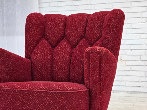 Image 1 of Anni '60, poltrona danese, tessuto originale rosso per mobili.