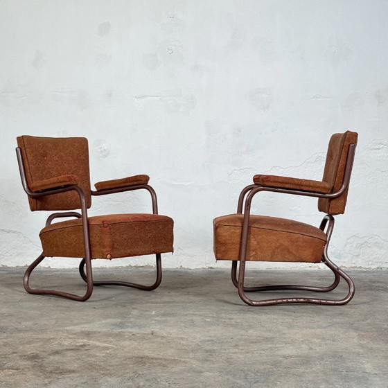 Image 1 of Set aus 2 brutalistischen Stahlrohrsesseln von József Peresztegi, 1960er Jahre – Ungarisches Design