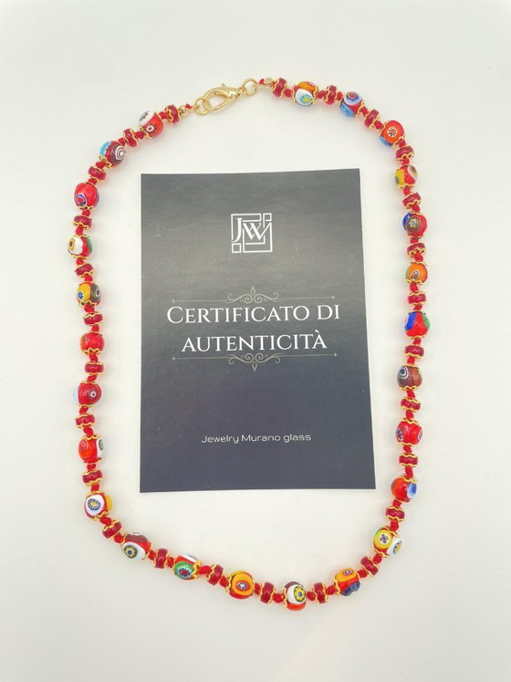 Image 1 of collana vetro di murano rosso con murrine - 45 cm