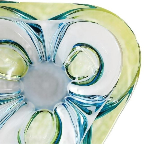 Image 1 of Vintage mid-century Bohemian glass bowl blue green 1960s