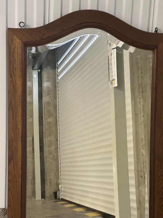Large antique curved oak mirror, beveled glass, 138 × 83 cm, Wood, Brown (photo 3 of 15)