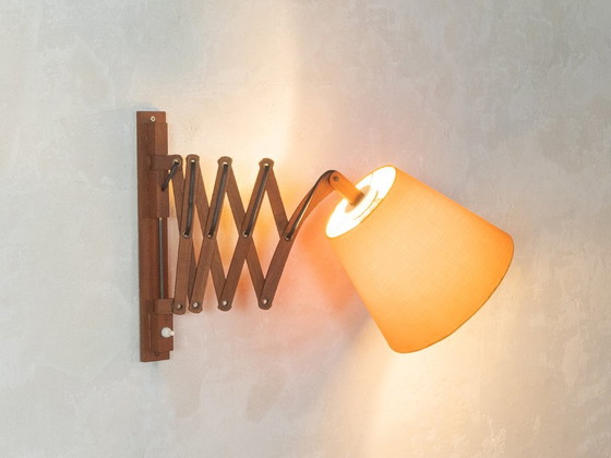 1960er Scherenlampe – Wandleuchten, Stoff, Holz (photo 3 of 9)