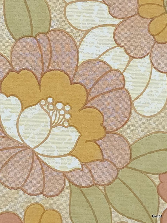 Image 1 of 14291 retro bloemen behang oranje roze groen 