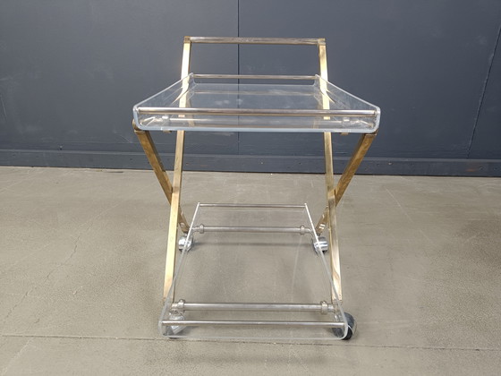 Image 1 of Vintage brass and lucite trolley, 1970s