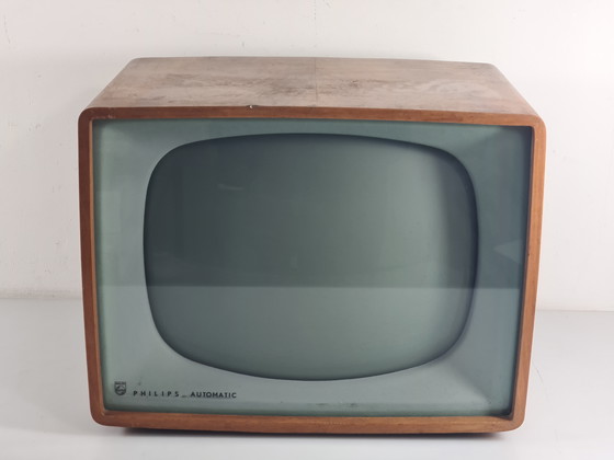 Image 1 of Téléviseur vintage Philips des années 1950/60 – Boîtier en bois au design de style Eames