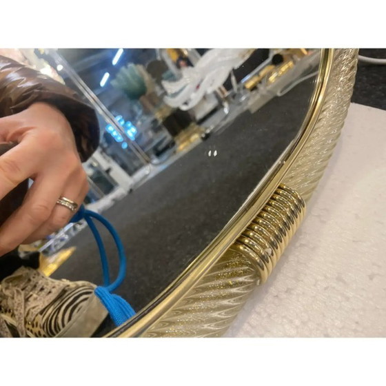 Image 1 of Specchio da parete in vetro di Murano con lavorazione a Torchon "Torciglione", ispirato a Barovier