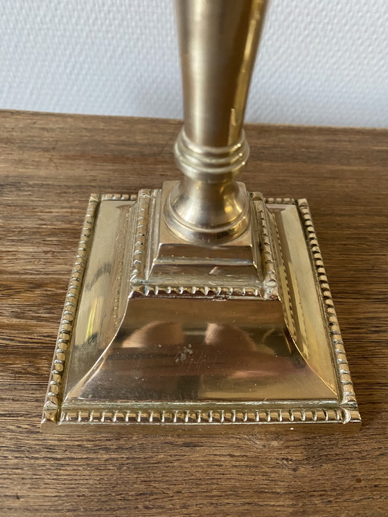 Image 1 of 2 large vintage brass candlesticks pearl rim