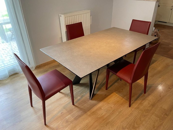 Roche Bobois Cigale – Tavolo 180 × 100 cm + 4 Sedie Sara; Design: Andrea Casati – Tavoli da pranzo, Leather (photo 8 of 11)