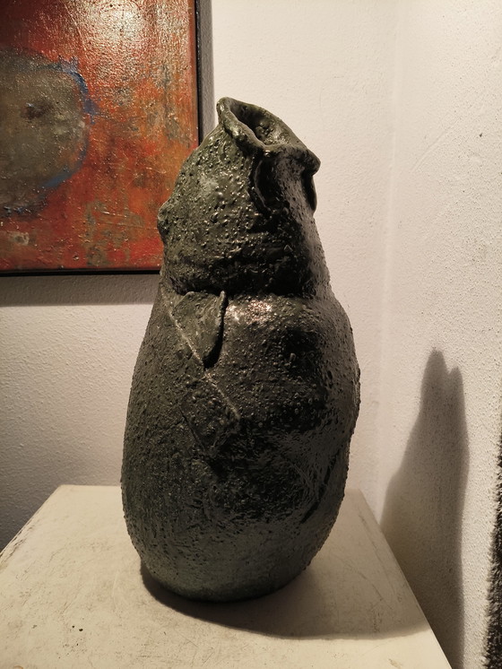 Image 1 of Vintage design modernist heavy handmade ceramic vase stylized fish