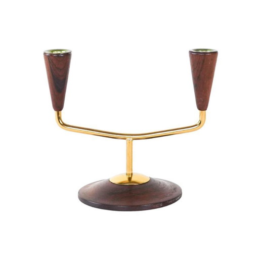 Candelabro de teca, diseño danés, década de 1970, fabricado en Dinamarca.