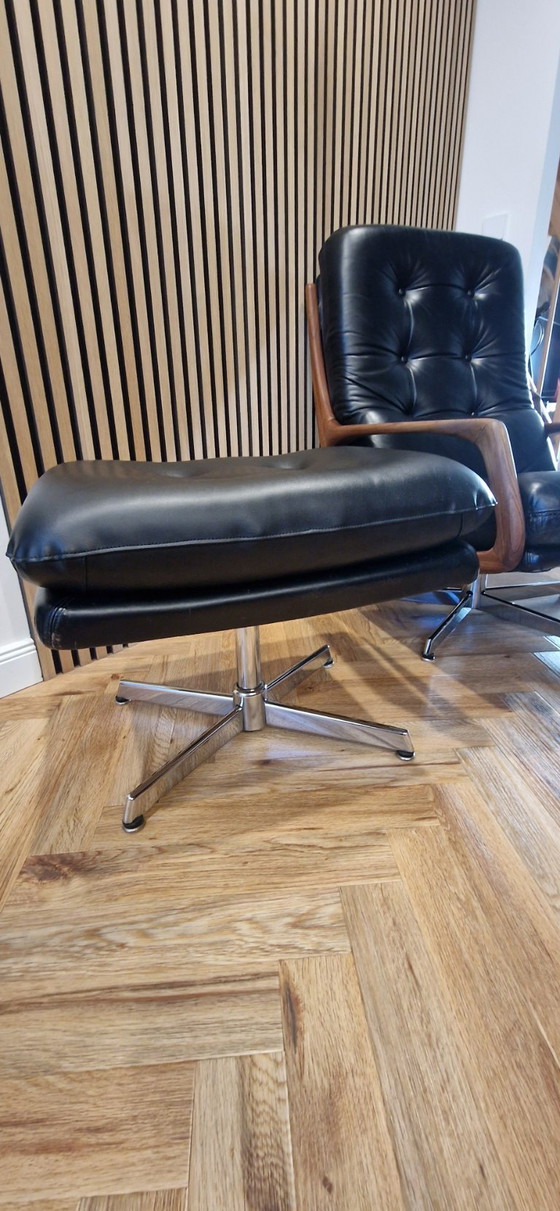 Image 1 of Eugen Schmidt Drehsessel mit Fußhocker Leder schwarz 