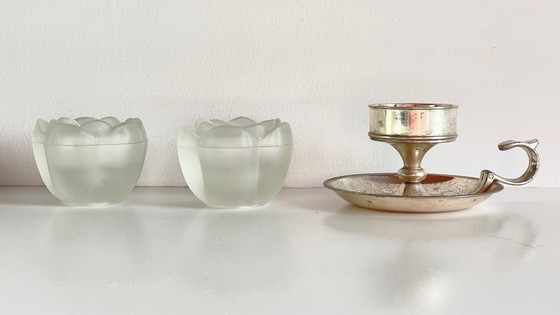 Image 1 of PHOTOPHORES Verre BOUGEOIR Argenté VINTAGE