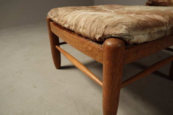 Brutalist oak lounge armchair and ottoman in original goat hide, 1960s – Wood (photo 15 of 15)
