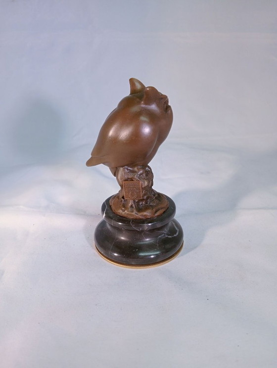 Sculptures de hibou en bronze sur socle en marbre, Marron, Vintage (photo 4 sur 5)