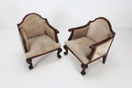 Image 1 of Ensemble de fauteuils Empire en bois d'acajou massif et peau de mouton, France 1820s