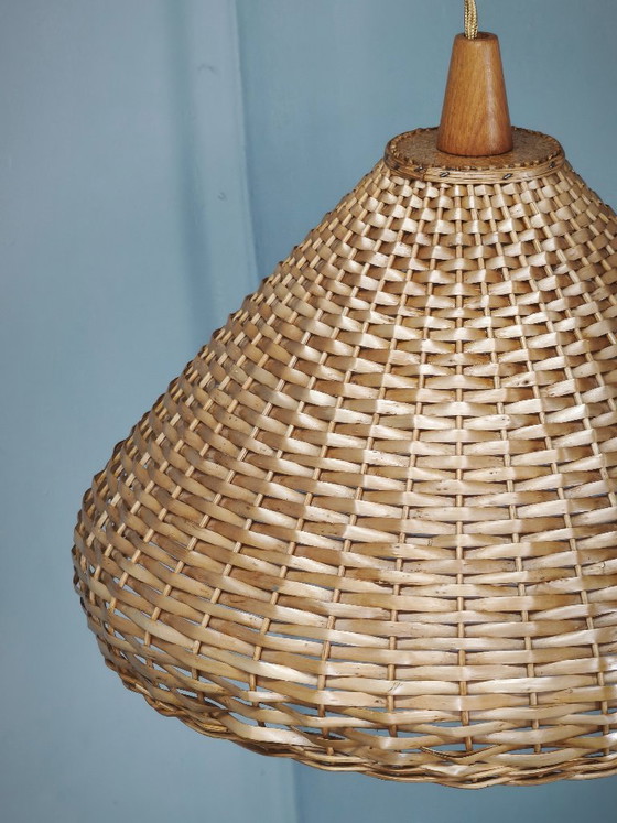 Czechoslovak Rattan and Wood Swing Arm Wall Lamp, 1960s, Wall lights, Brown (photo 8 of 12)