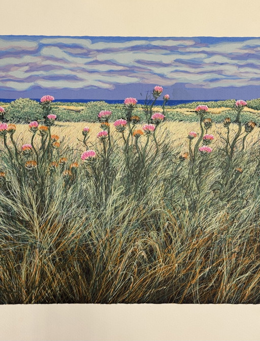 Franco Azzinari zeefdruk, Mediterraan landschap, 60x80cm, moderne kunst