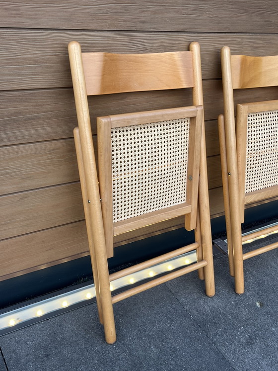 Image 1 of Vintage wooden folding chair with rattan seat midcentury Italy