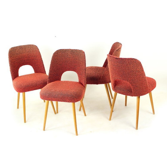 Vintage eetkamerstoelen van Oswald Heardtl voor Ton, Tsjechoslowakije, jaren 60, set van 4 – Textile, Wood (photo 7 of 15)