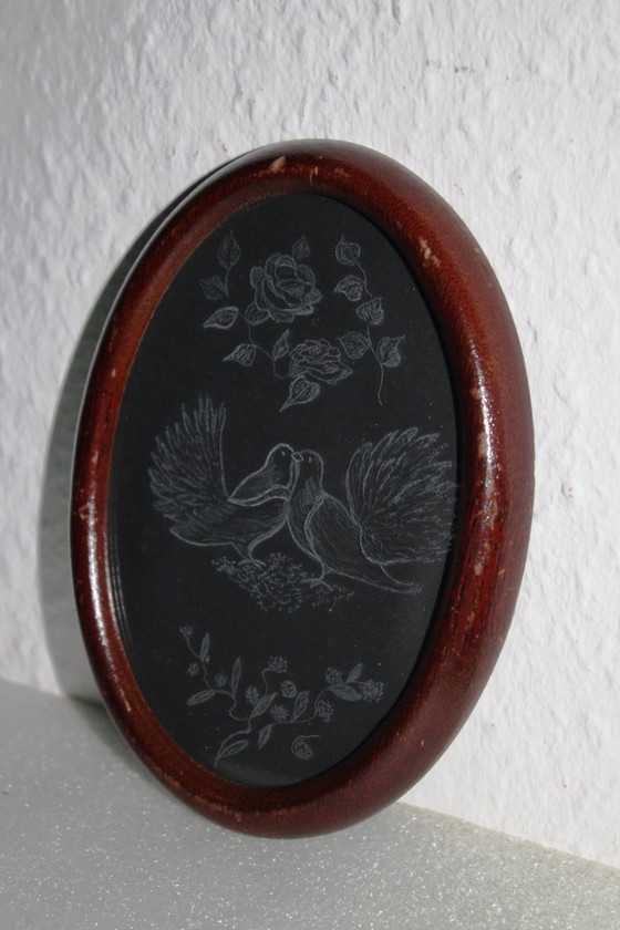 Image 1 of Art Nouveau stained glass window circa 1910, motif: turtledoves, wedding gift, engagement gift