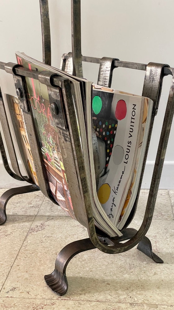 Image 1 of Vintage Brutalist Steel Magazine Rack