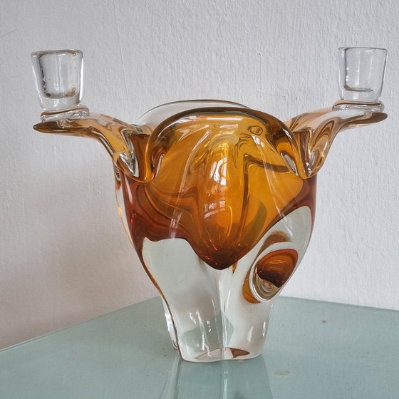 Image 1 of Vintage bowl/jardenière/candlestick in hand-blown glass by Josef Hospodka