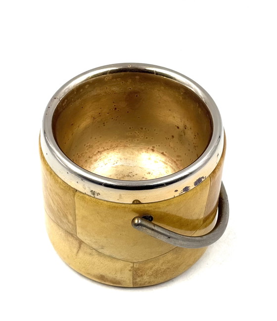 Image 1 of Mid-Century Cream Parchment Ice Bucket, Aldo Tura Italy 1950s