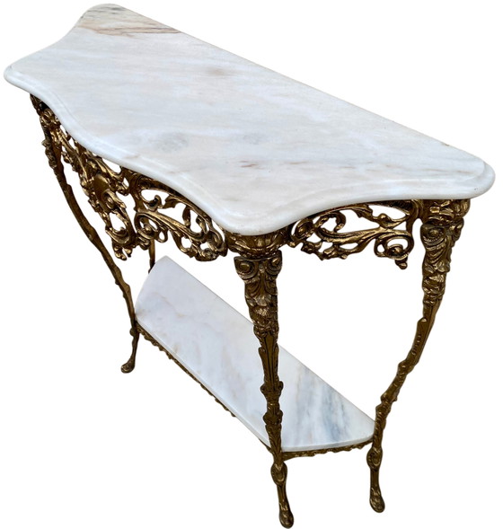 Konsolen- und Spiegelset aus Messing im Rokoko-Stil Louis XV. – Marble, Brass (photo 5 of 7)