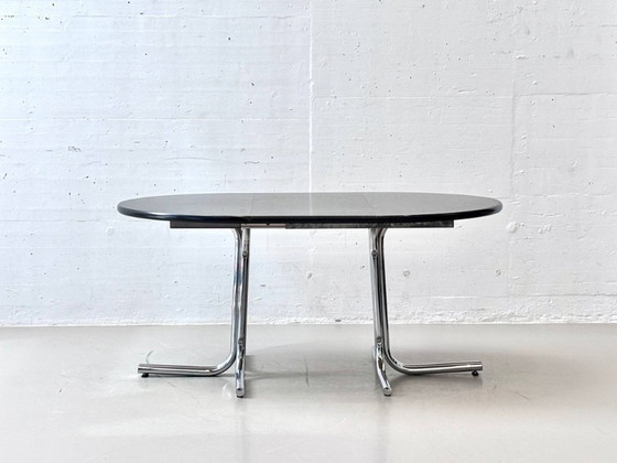 Image 1 of Black extendable table with chrome frame, 1970s