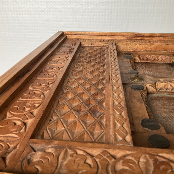 Beautiful Authentic Indian Coffee Table/Gate Table, Boho & Ibiza Style, Wood, Brass, Brown (photo 2 of 13)