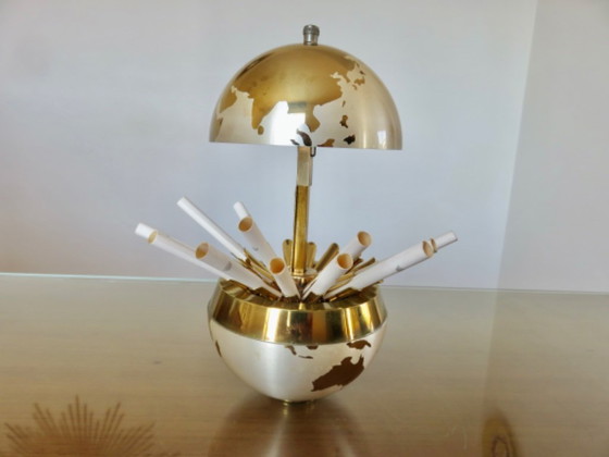 Image 1 of Large globe, brass cigarette dispenser, 1960s-70s