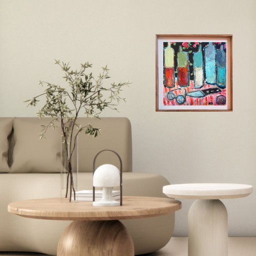 BOTTLES AND BLACK FLORAL WALLPAPER