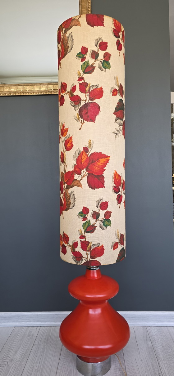 Lampadaire Vintage Space Age 150 cm – Céramique Rouge & Abat-jour Tissu – Textile, Ceramic (photo 4 of 11)