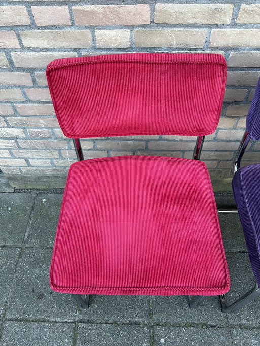 4 Ribstof Stoelen met Chrome Buisframe