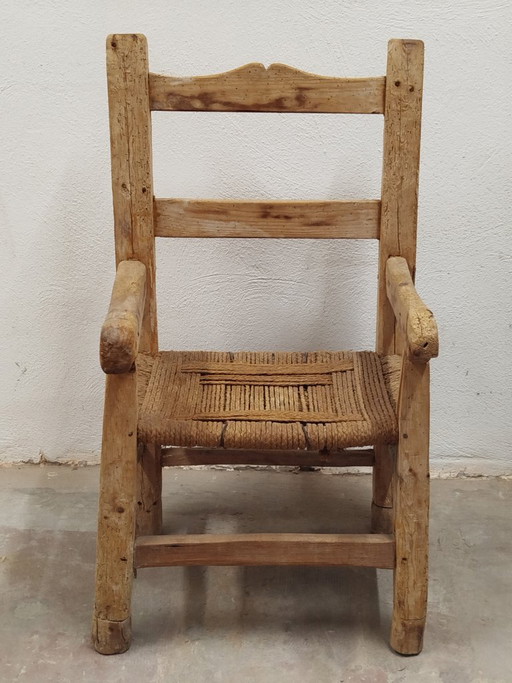 Sedia/Chauffeuse antica per caminetto (1875-1880 circa) – Arte popolare primitiva / Wabi-Sabi – kuipstoelen, Wood