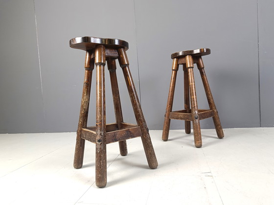 Image 1 of Mid Century Brutalist Bar Stools, 1960S Set Of 7