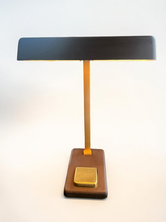Image 1 of Lampada da scrivania/pianoforte vintage di Egon Hillebrand, anni '70 – metallo martellato marrone e ottone – modello 7383-241