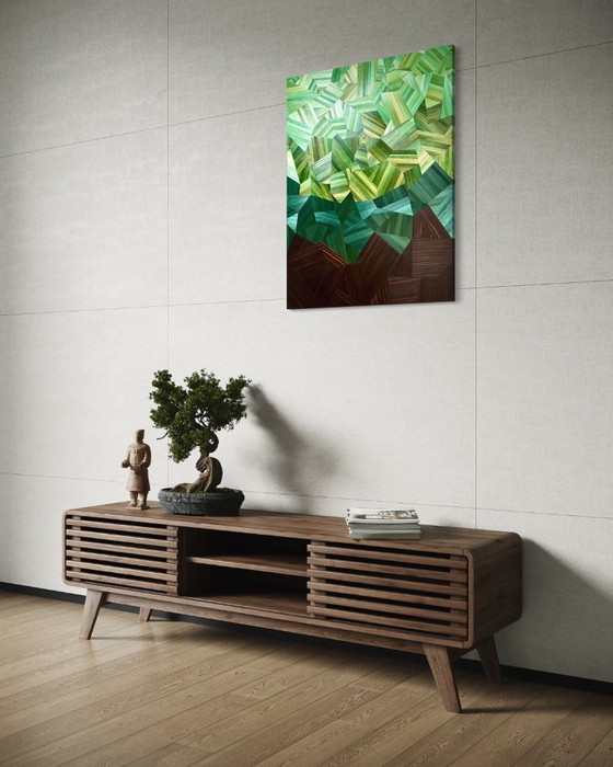 Image 1 of Mesa Primavera - Marquetería de paja/Ébano de Macassar