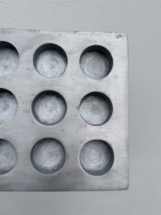 Image 1 of Brushed aluminum candle holder in a 1970s Scandinavian brutalist style