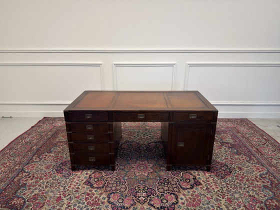 Scrivania da Partner Classica Stile Campaign Inglese – Scrivanie, Leather, Wood (photo 2 of 15)