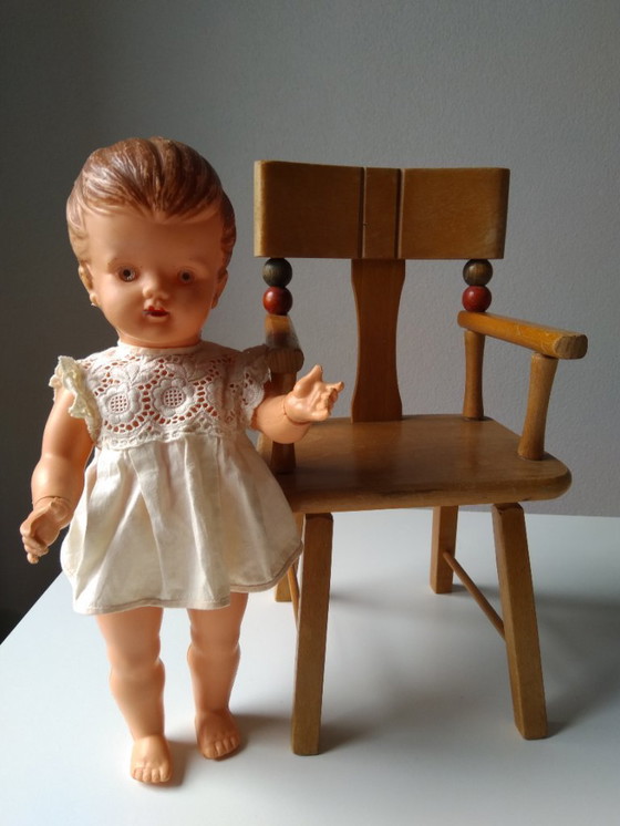 Image 1 of Chaise de poupée vintage Strombecker USA en bois de hêtre, années 1950