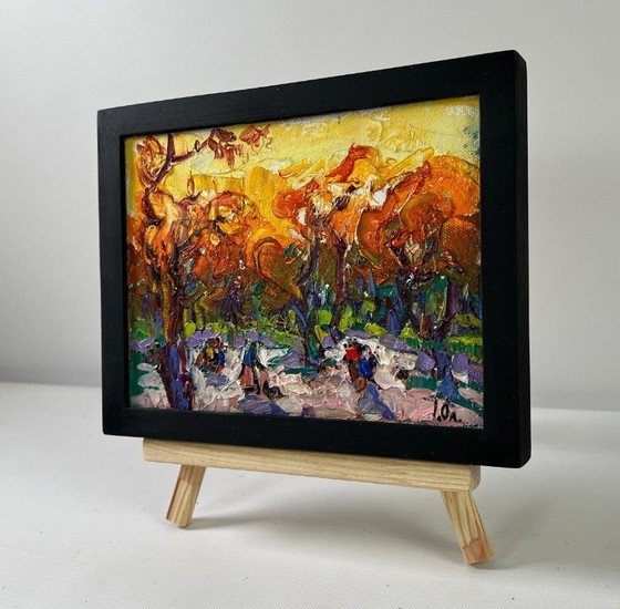 Image 1 of Original Oil Painting Fall Trees Landscape Steps through autumn