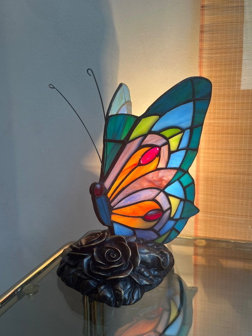 Stained glass butterfly lamp 1920s style art nouveau style