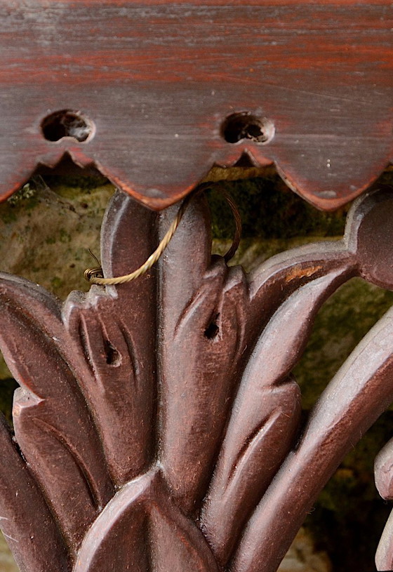 Openwork wall panel in carved wood with a plant motif, originating from Sri Lanka, 97x32cm – Wall decoration (photo 5 of 7)