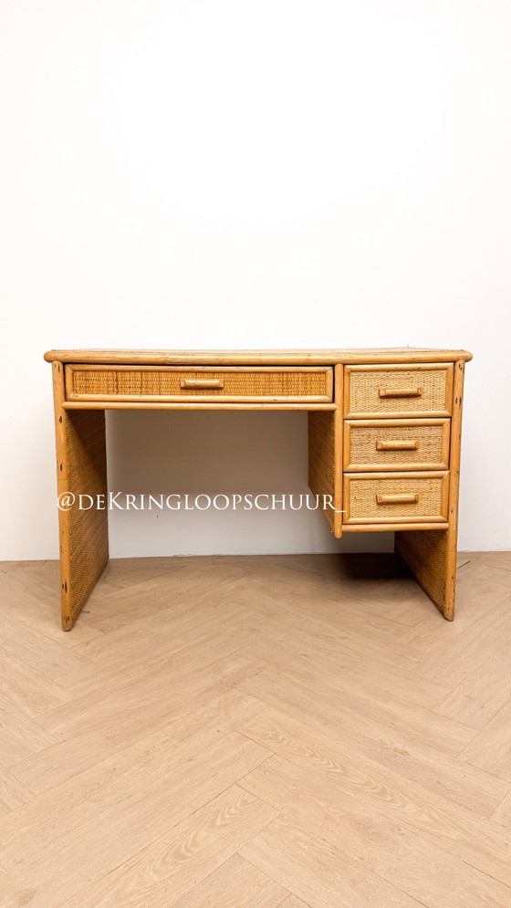 Vintage rattan bamboo Desk, Beige (photo 2 of 5)